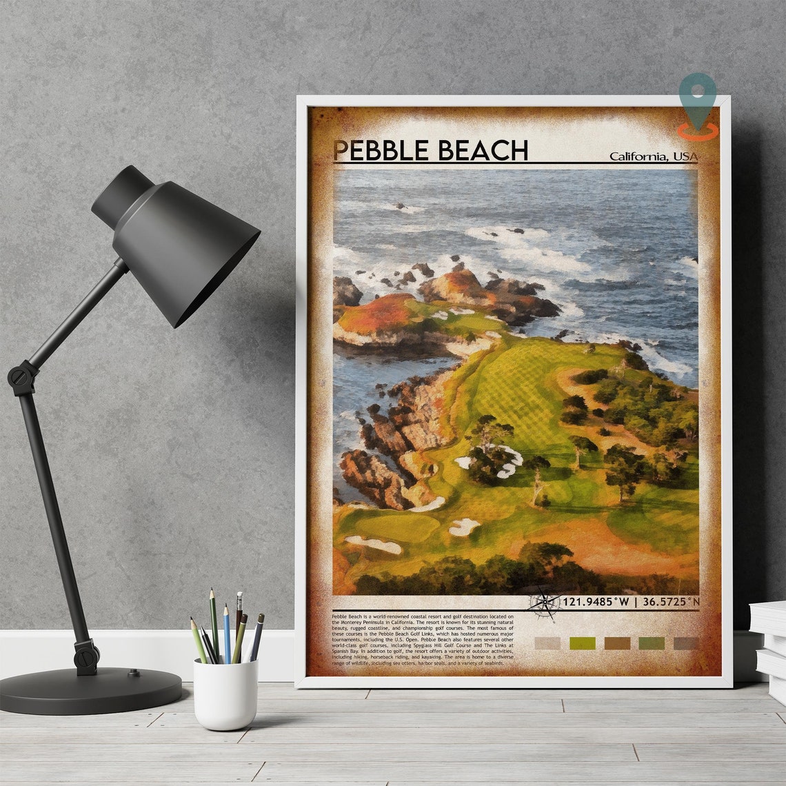 Pebble Beach California Ocean Cliffs Golf Course Travel Poster - Image 4