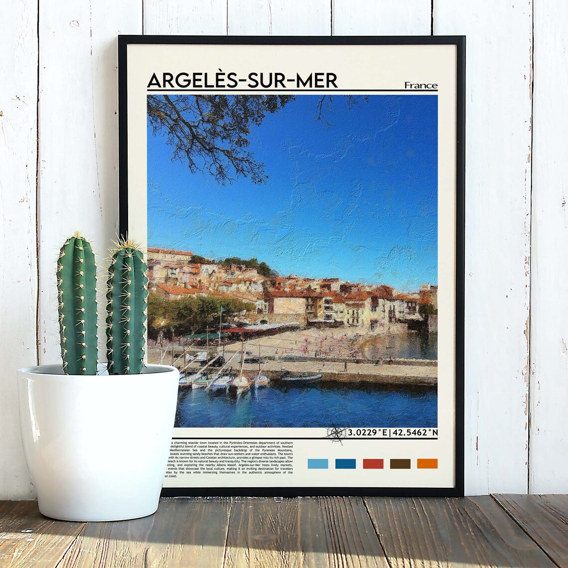 Argeles sur Mer France Harbor Old Town Painted Vintage Travel Poster - Image 3