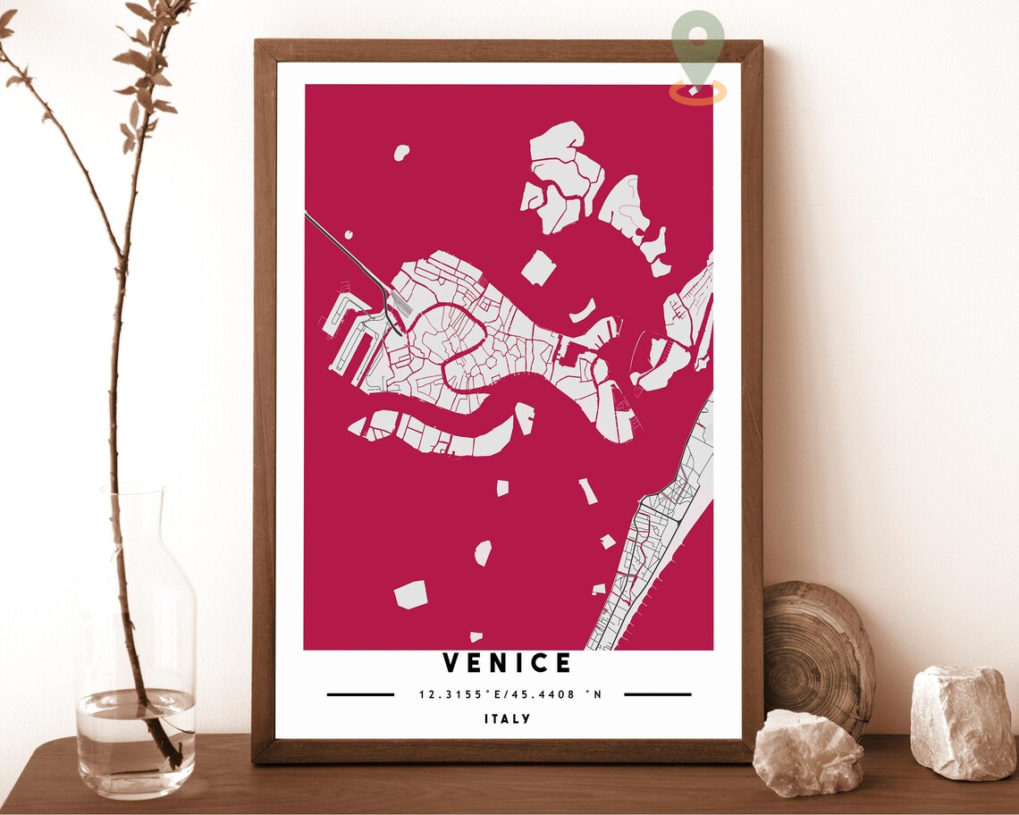 Venice Italy turquoise with black lagoon islands Street Map Coordinates Poster - Image 4