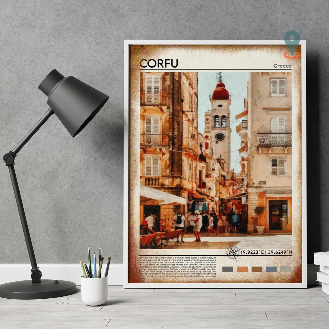 Corfu Greece Old Town Bell Tower Street Golden Light Travel Poster - Image 4