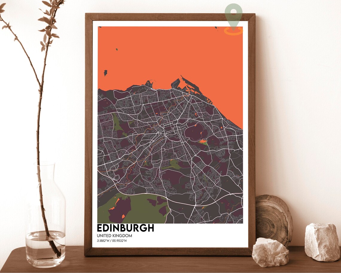 Edinburgh Scotland Navy Gold Bold Modern City Street Map Poster - Image 5