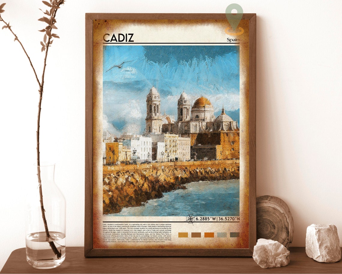 Cadiz Spain Seaside Cathedral Watercolor Painting Travel Poster - Image 6