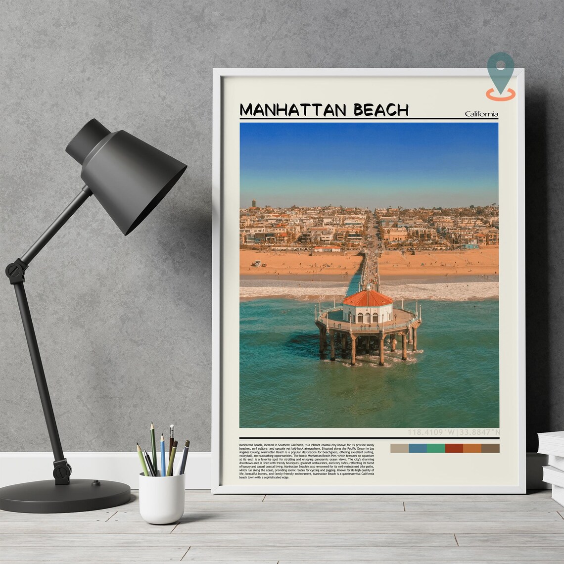 Manhattan Beach California Pier Aerial Sunset Beach Travel Poster - Image 3