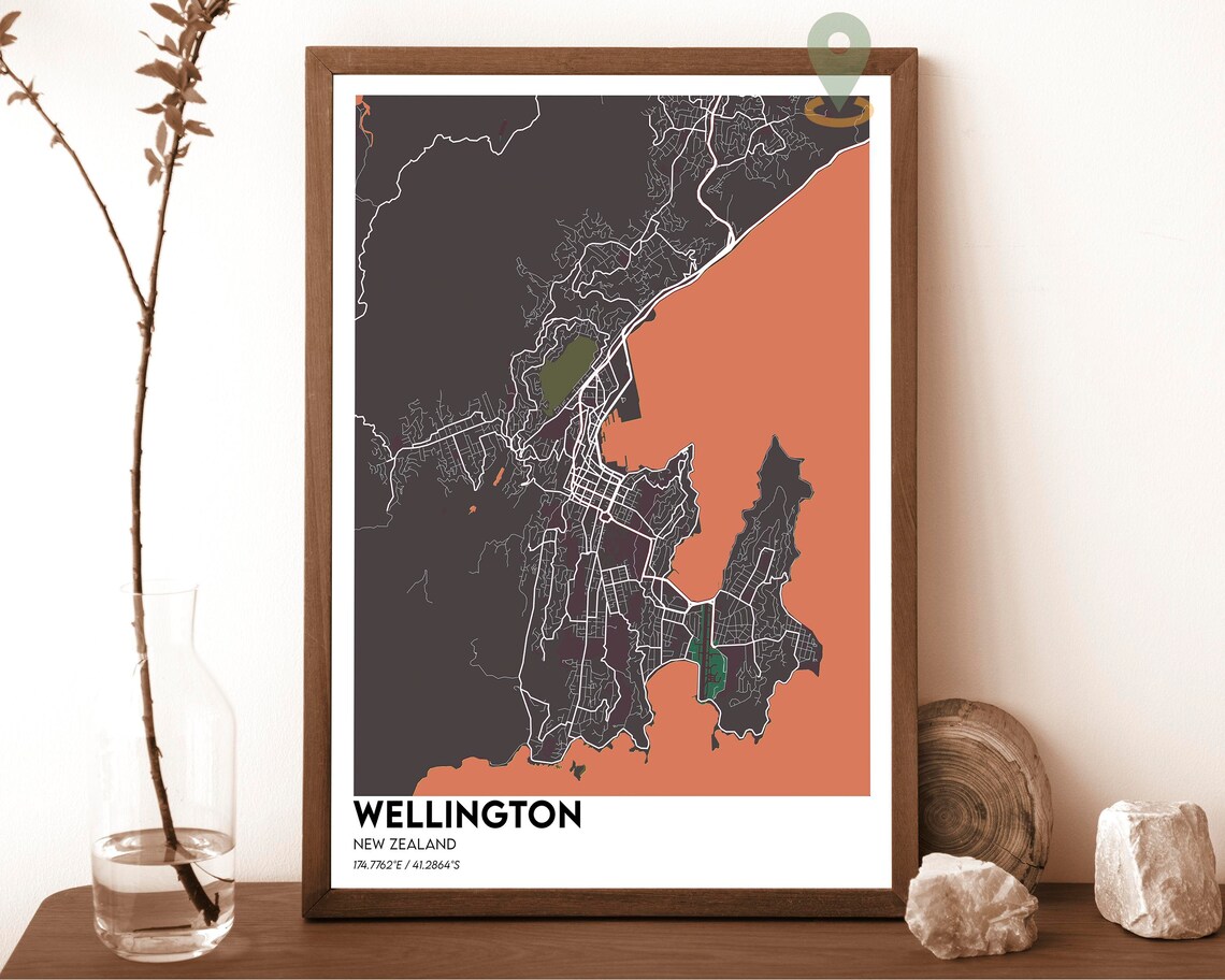 Wellington New Zealand City Map Poster Navy Yellow Modern Artwork - Image 4