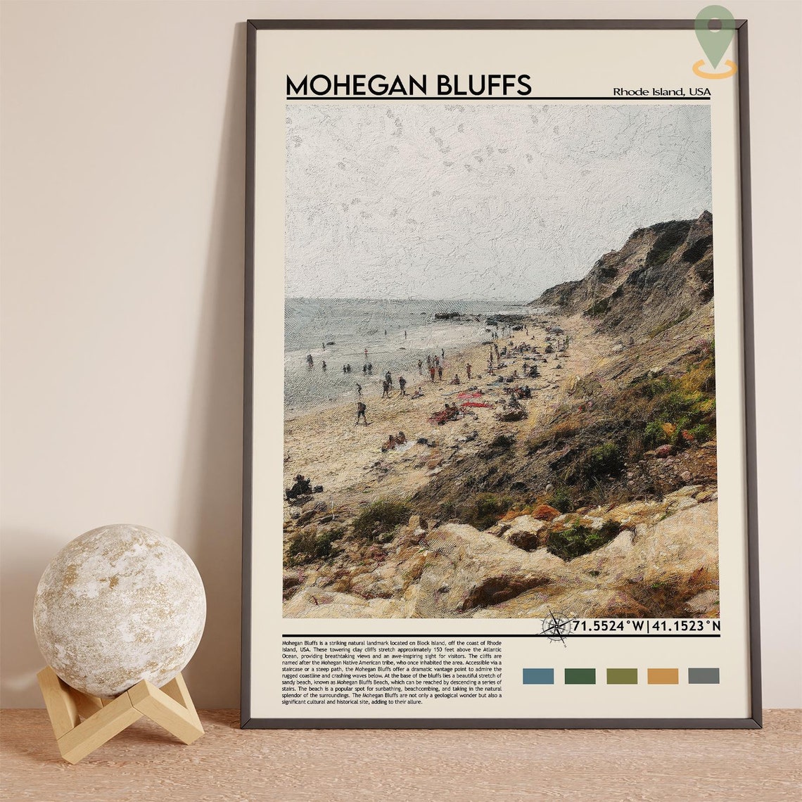 Mohegan Bluffs Rhode Island Beach Cliffs Summer Aerial View Poster - Image 3