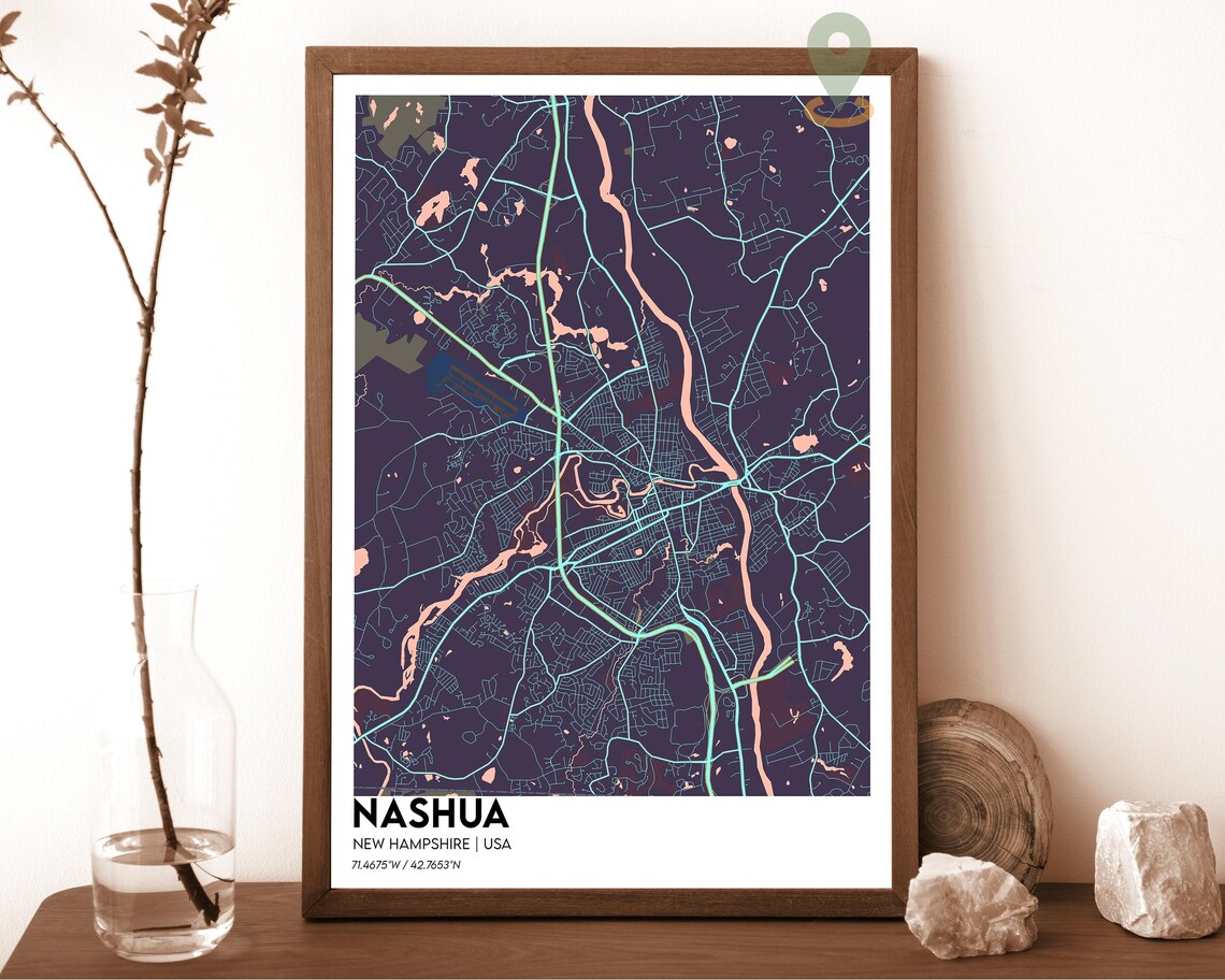 Nashua New Hampshire Bold Crimson Red Modern City Map Art Poster - Image 3