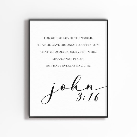 John 3:16 Bible Verse Typography Poster, Christian Home