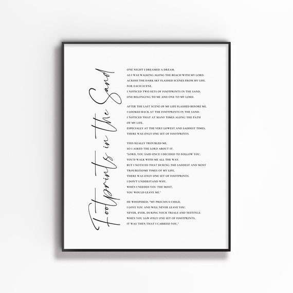 Footprints In The Sand Christian Poem Art Print
