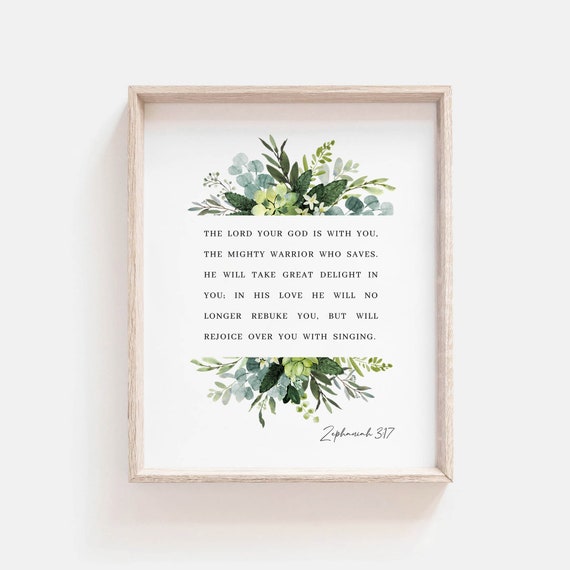 Zephaniah 3:17 Botanical Scripture Art Print