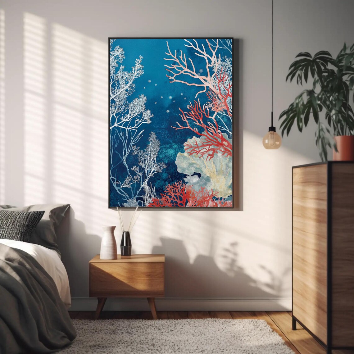 Coral Reef Painting Red White Corals in Deep Blue Sea Poster - Image 4
