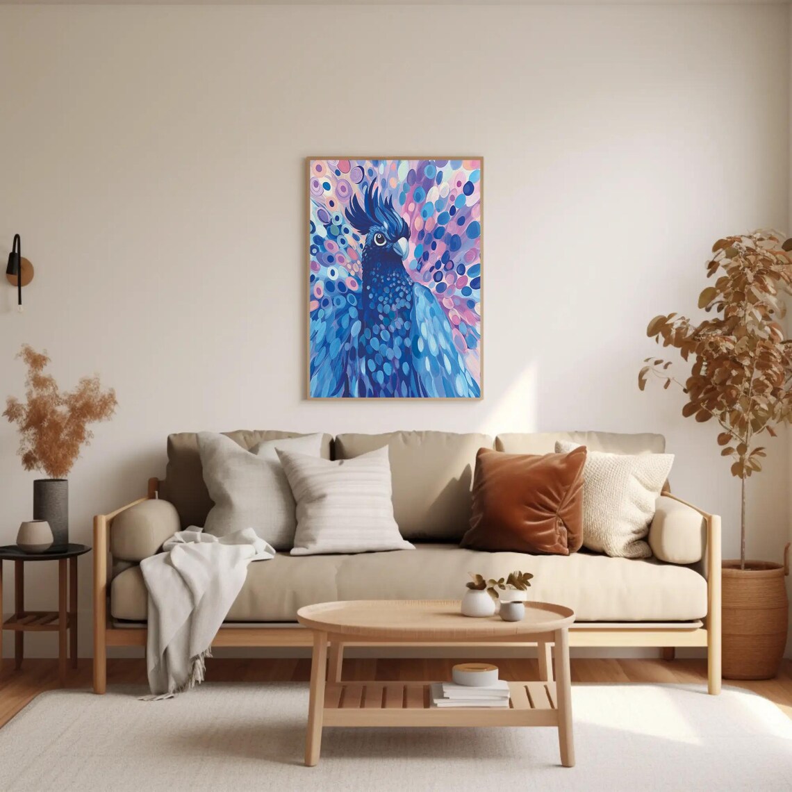 Blue Cockatoo Portrait Against Purple Bubble Pattern Art Poster - Image 4