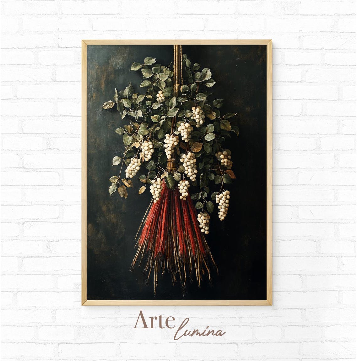 Hanging White Berries Botanical Bouquet on Dark Minimal Art Poster - Image 7
