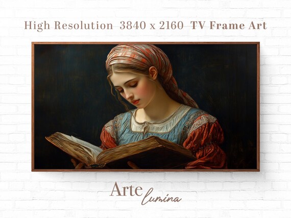 Young Woman Reading Old Book In Headscarf Vintage Portrait Style Poster