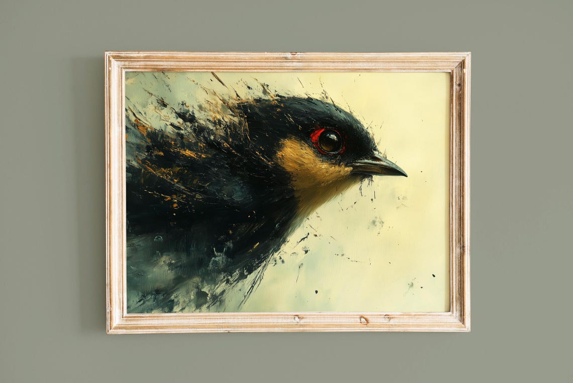 Expressive Abstract Bird Head in Ink Black Modern Art Poster - Image 3