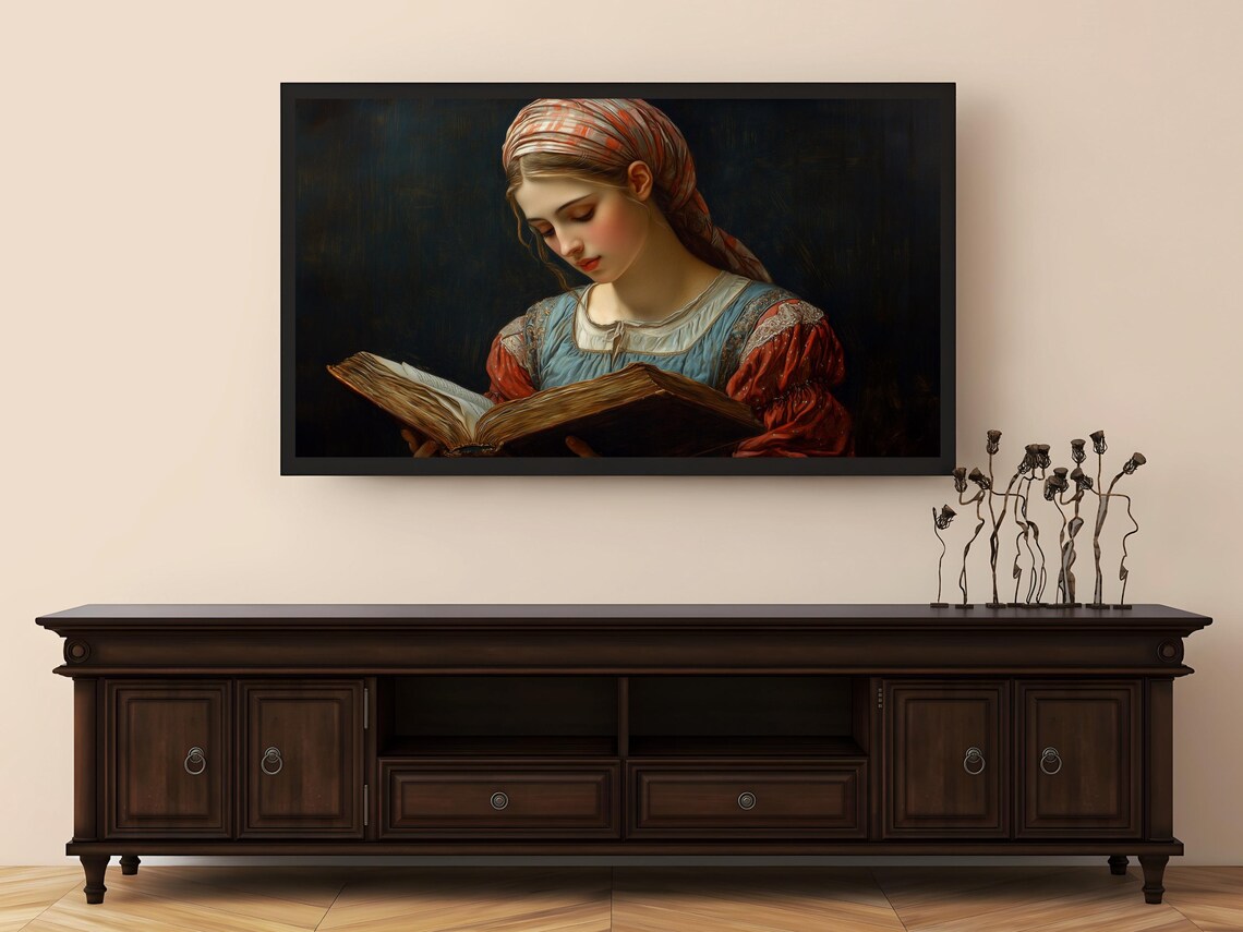 Young Woman Reading Old Book In Headscarf Vintage Portrait Style Poster - Image 2
