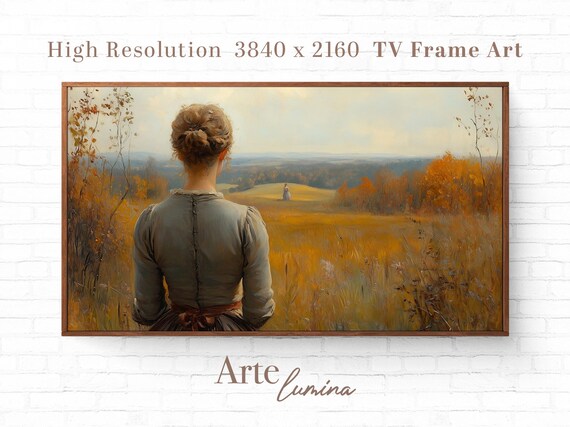 Woman Gazing Over Golden Autumn Field With Distant Figure Poster