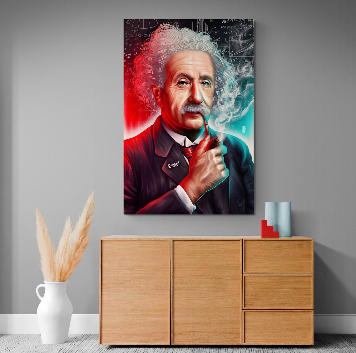 Albert Einstein Smokes Pipe, Famous Physicist Art Print - Image 2