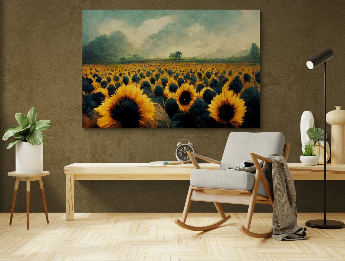 Golden Sunflower Field Endless Blooms Vintage Summer Farm Art Poster - Image 2