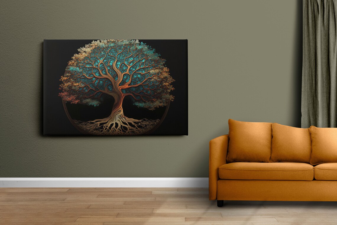 Majestic Tree Of Life On Black Background Golden Roots Nature Poster - Image 3