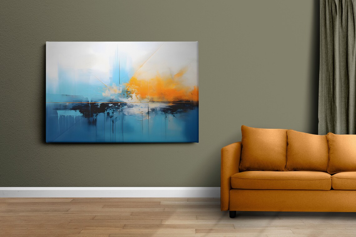 Blue Orange Abstract Wall Art Modern Orange White Abstract Print Abstract Painting Ready To Hang - Image 3