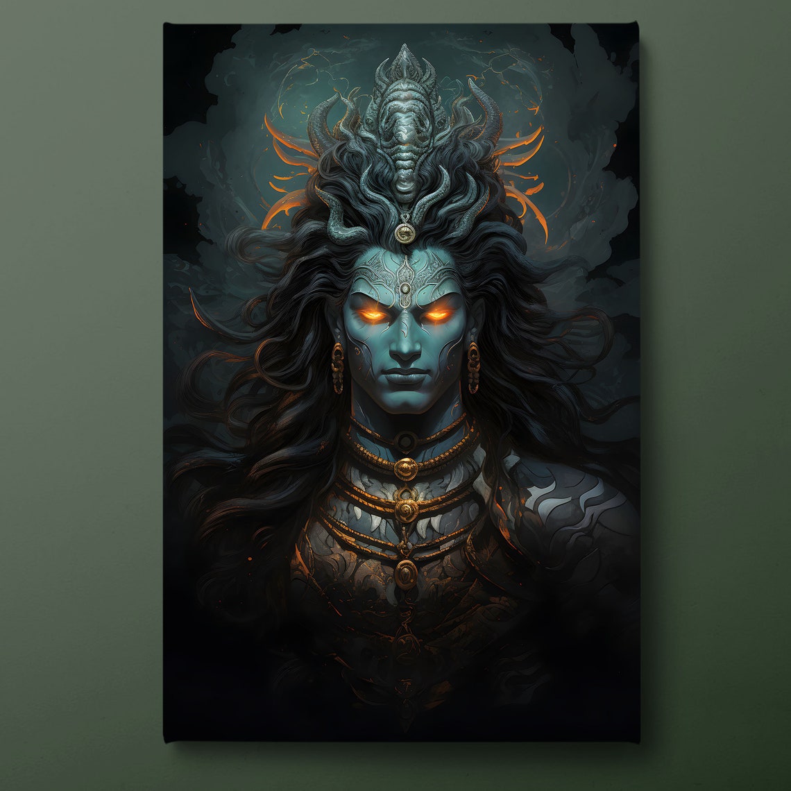 Fierce Lord Shiva Portrait Dark Fantasy Hindu Deity Art Poster