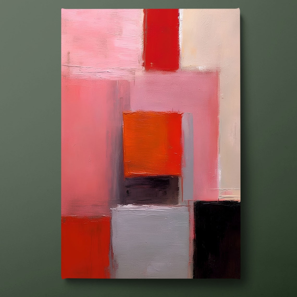 Blush Pink Red Geometric Blocks Soft Modern Abstract Color Art Poster