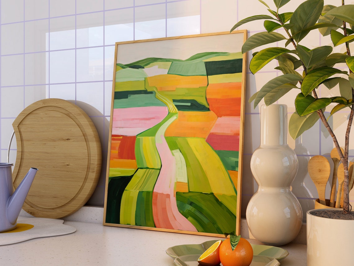 Colorful Abstract Landscape Painting, Modern Watercolor - Image 4