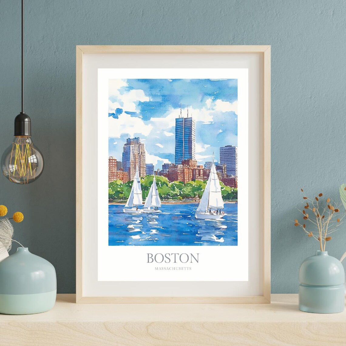 Boston Massachusetts Watercolor Travel Poster Art Print - Image 3
