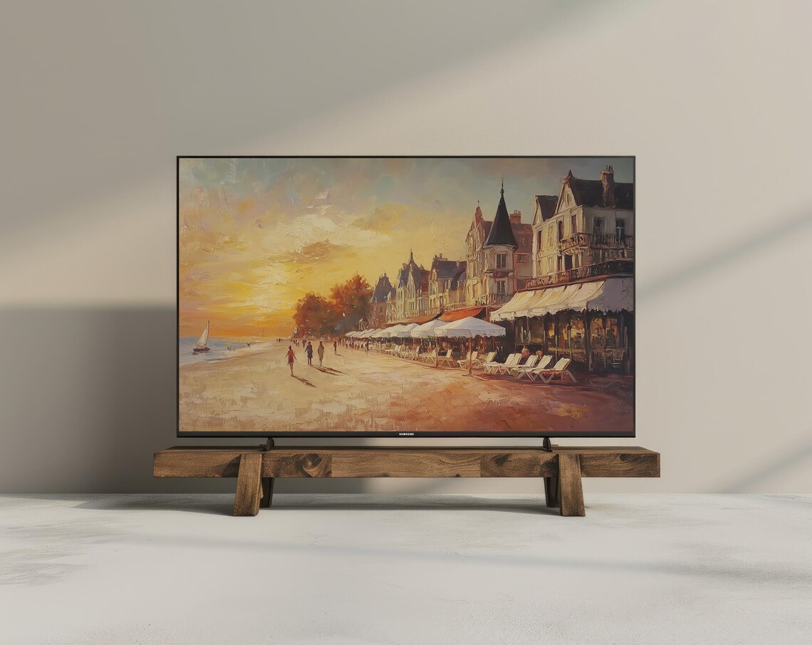 Sunset Beach Promenade Seaside Town Vintage Oil Painting Coastal Poster - Image 3