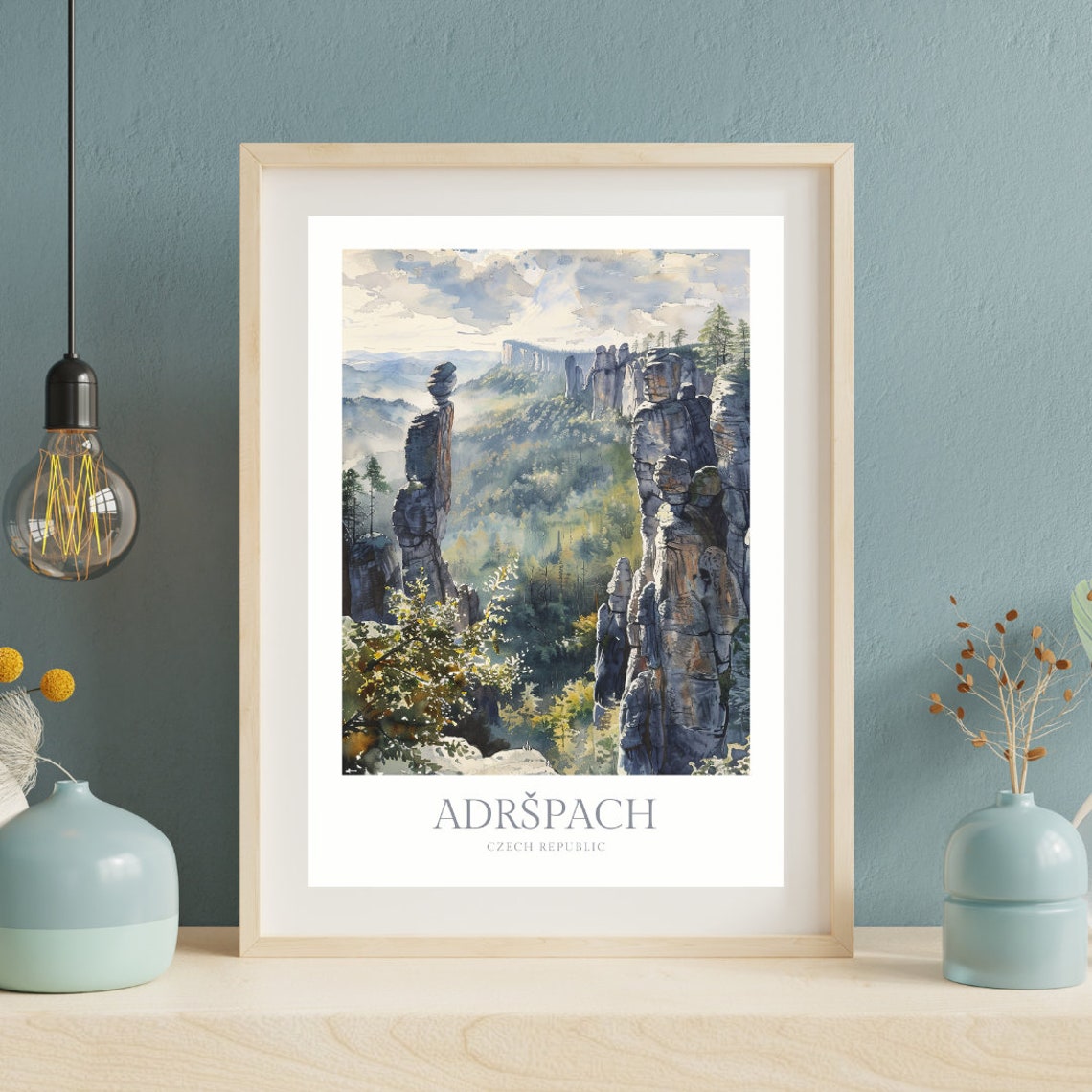 Adrspach Czech Republic Rock Towers Watercolor Nature Poster - Image 2