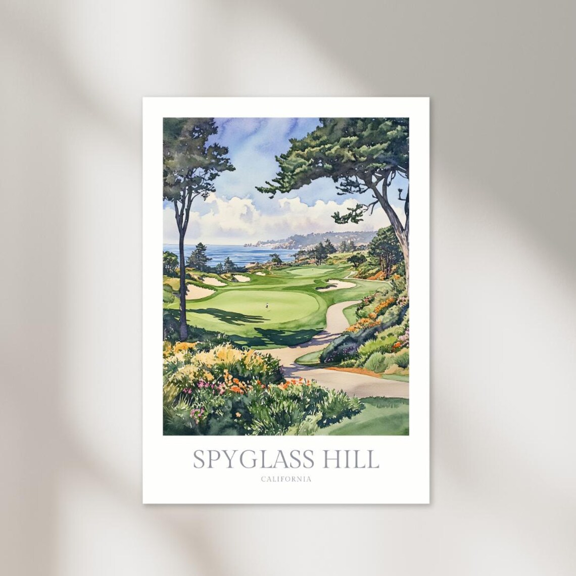 Spyglass Hill California Watercolor Poster, Pebble Beach