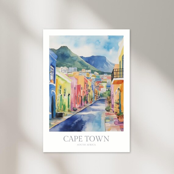 Cape Town Watercolor Poster Cape Town Wall Art Home Decor Bo Kaap Poster Print South Africa Poster Art