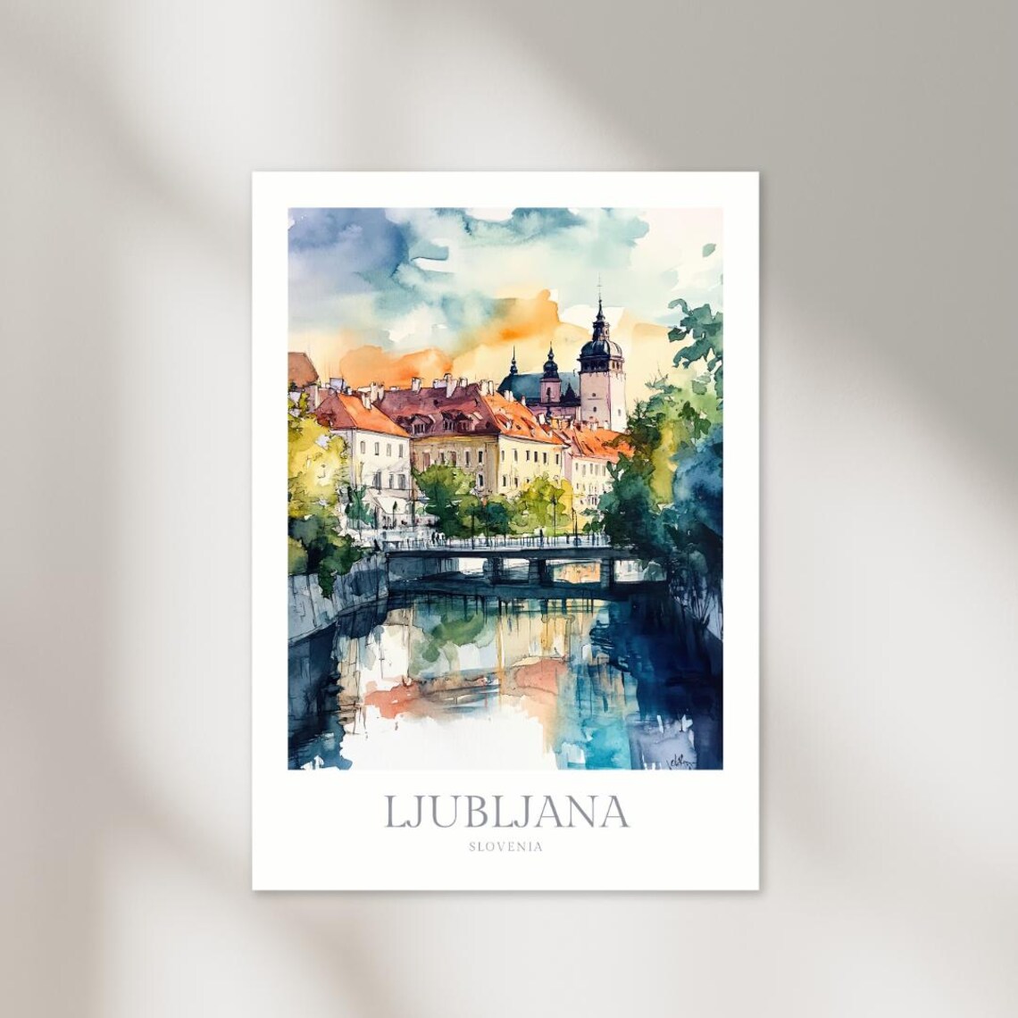 Ljubljana, Slovenia Watercolor Travel Poster Print