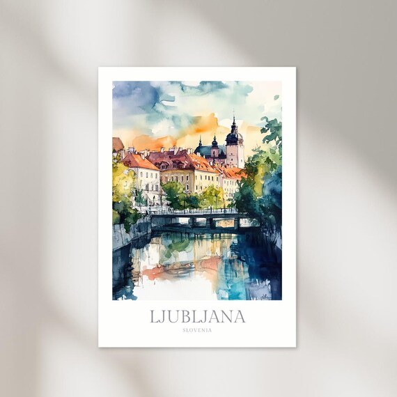 Ljubljana, Slovenia Watercolor Travel Poster Print