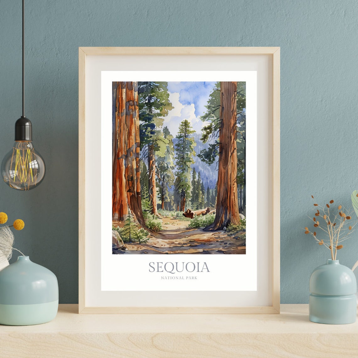 Sequoia National Park Towering Redwood Trees Forest Watercolor Poster - Image 2