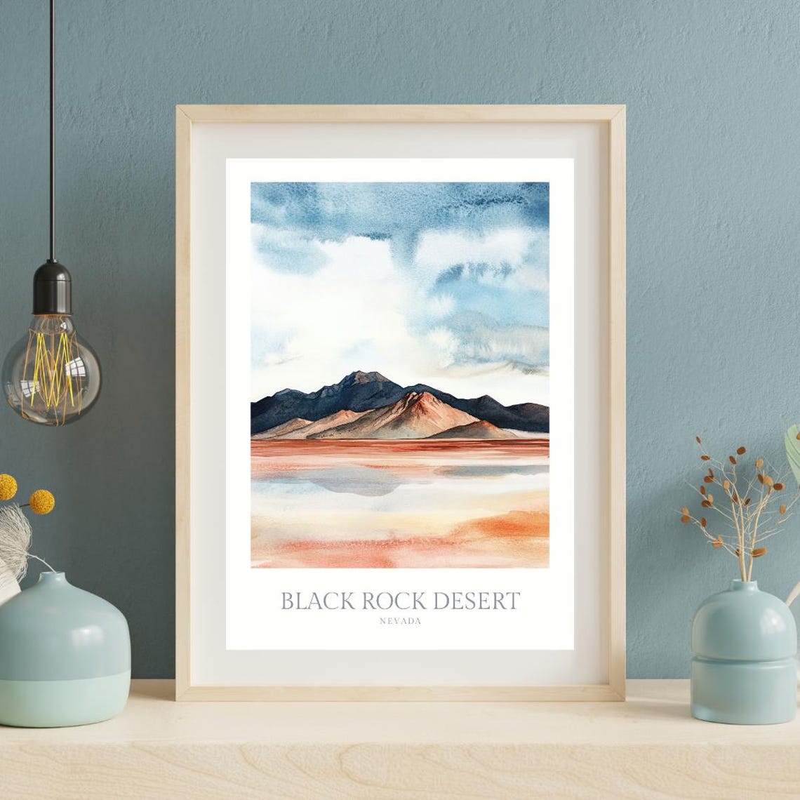 Black Rock Desert Nevada Playa Mountains Watercolor Landscape Poster - Image 2