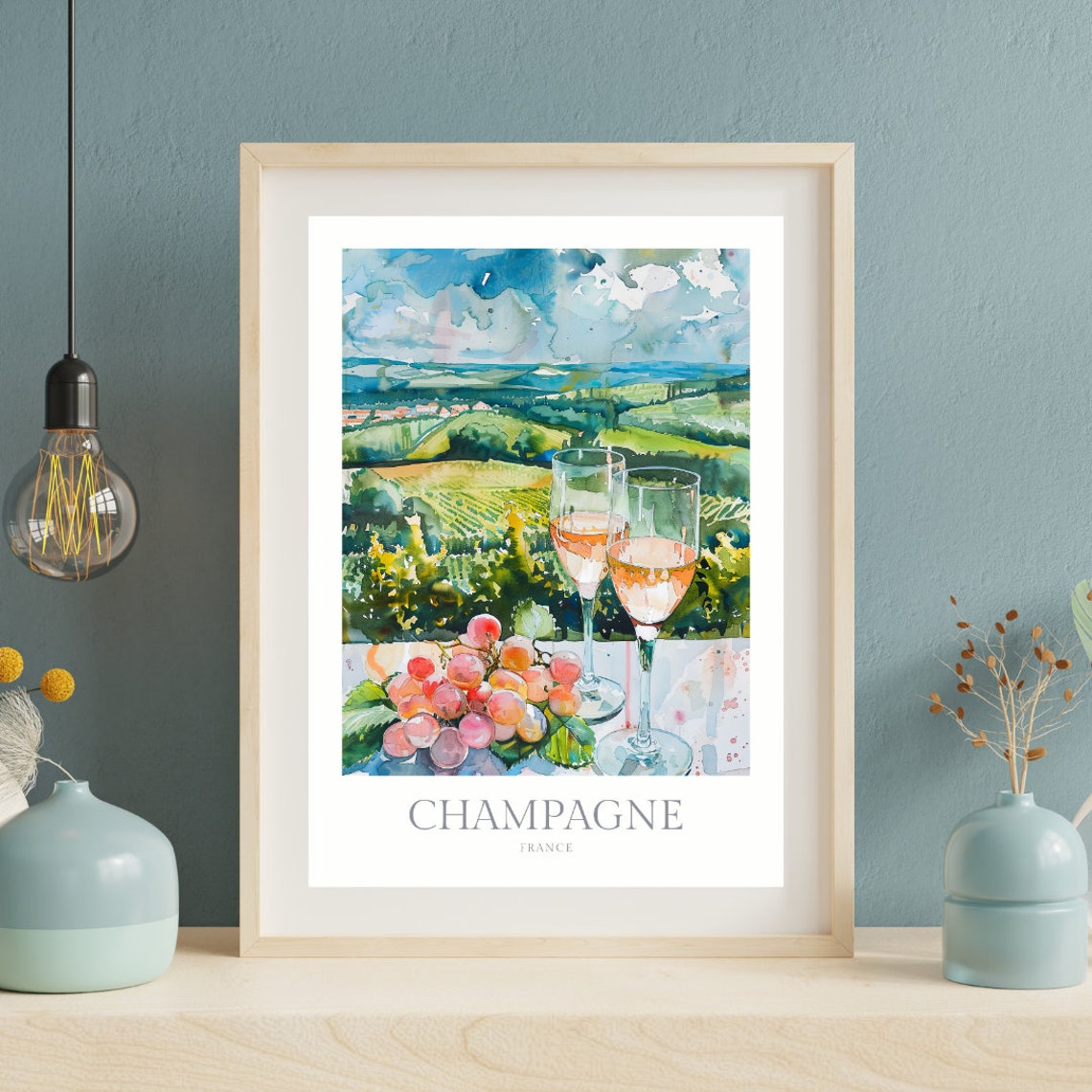 Champagne Region France Watercolor Poster Champagne Wall Art Home Decor France Print Champagne Art Print - Image 2