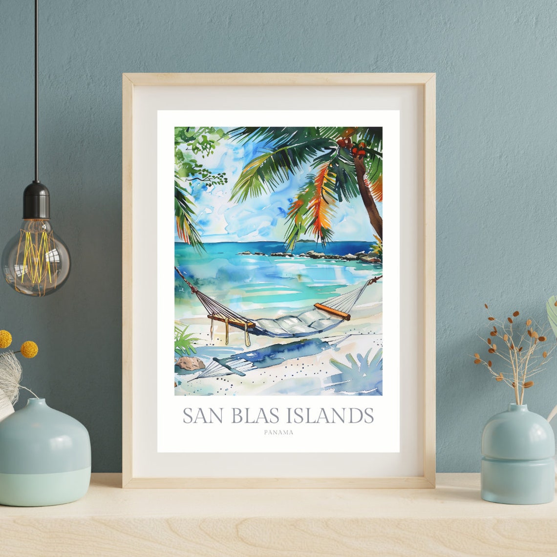 San Blas Islands Hammock Beach Palms Tropical Watercolor Poster - Image 2