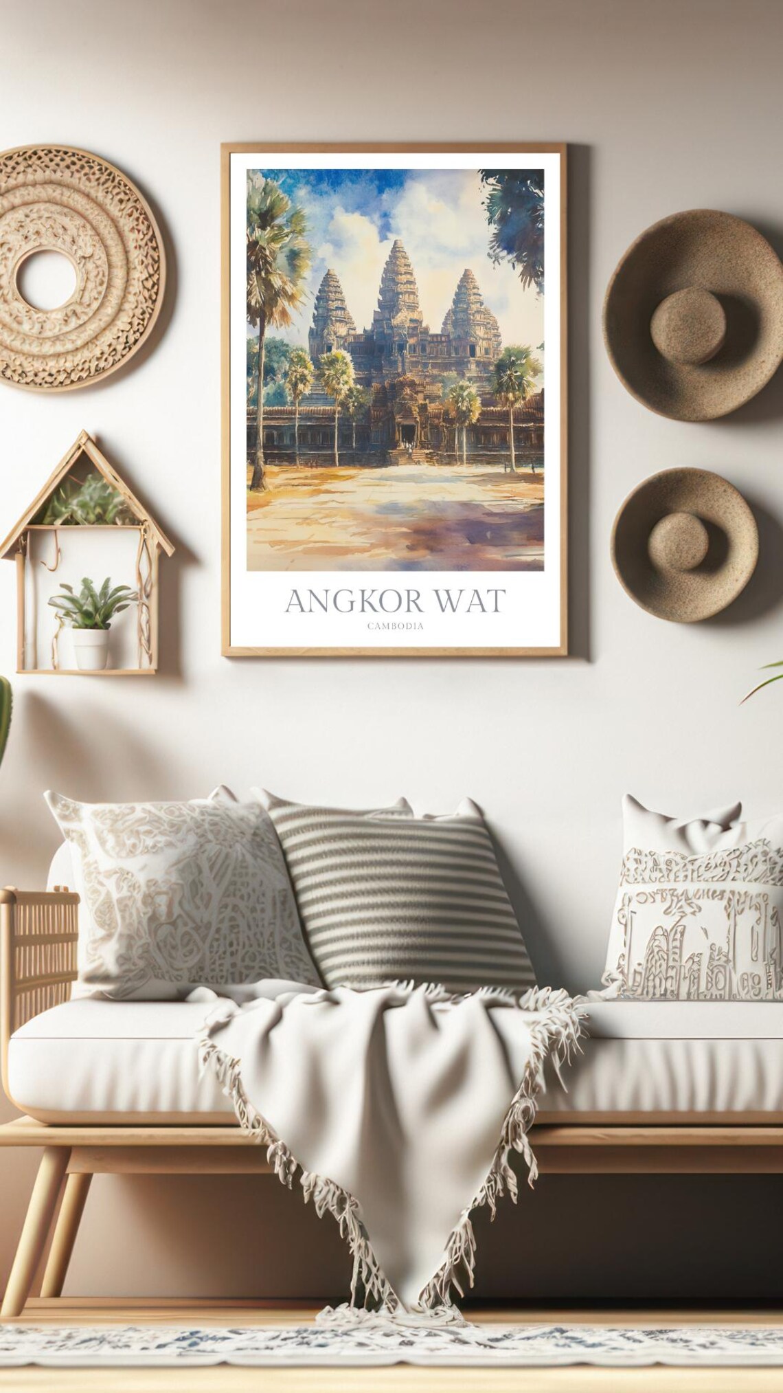 Angkor Wat Cambodia Watercolor Travel Poster - Image 2