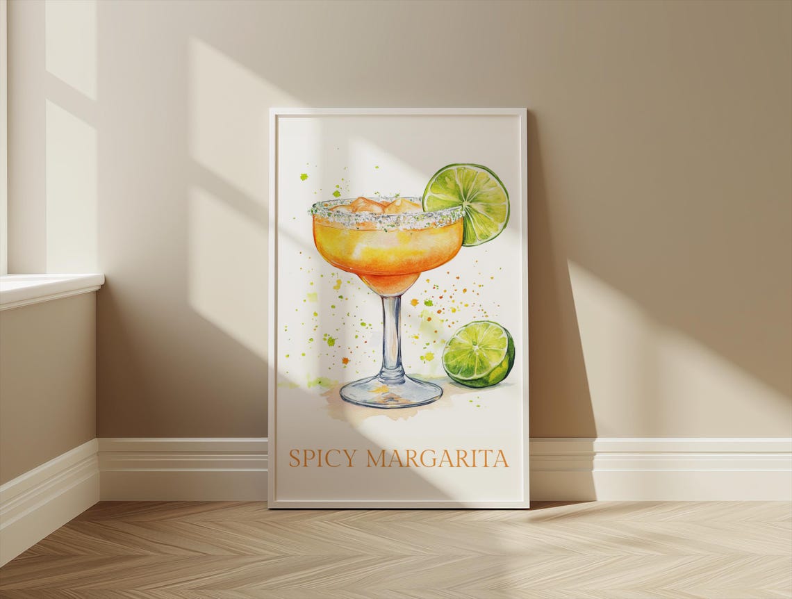 Spicy Margarita Watercolor Lime Salt Rim Citrus Cocktail Art Print - Image 3