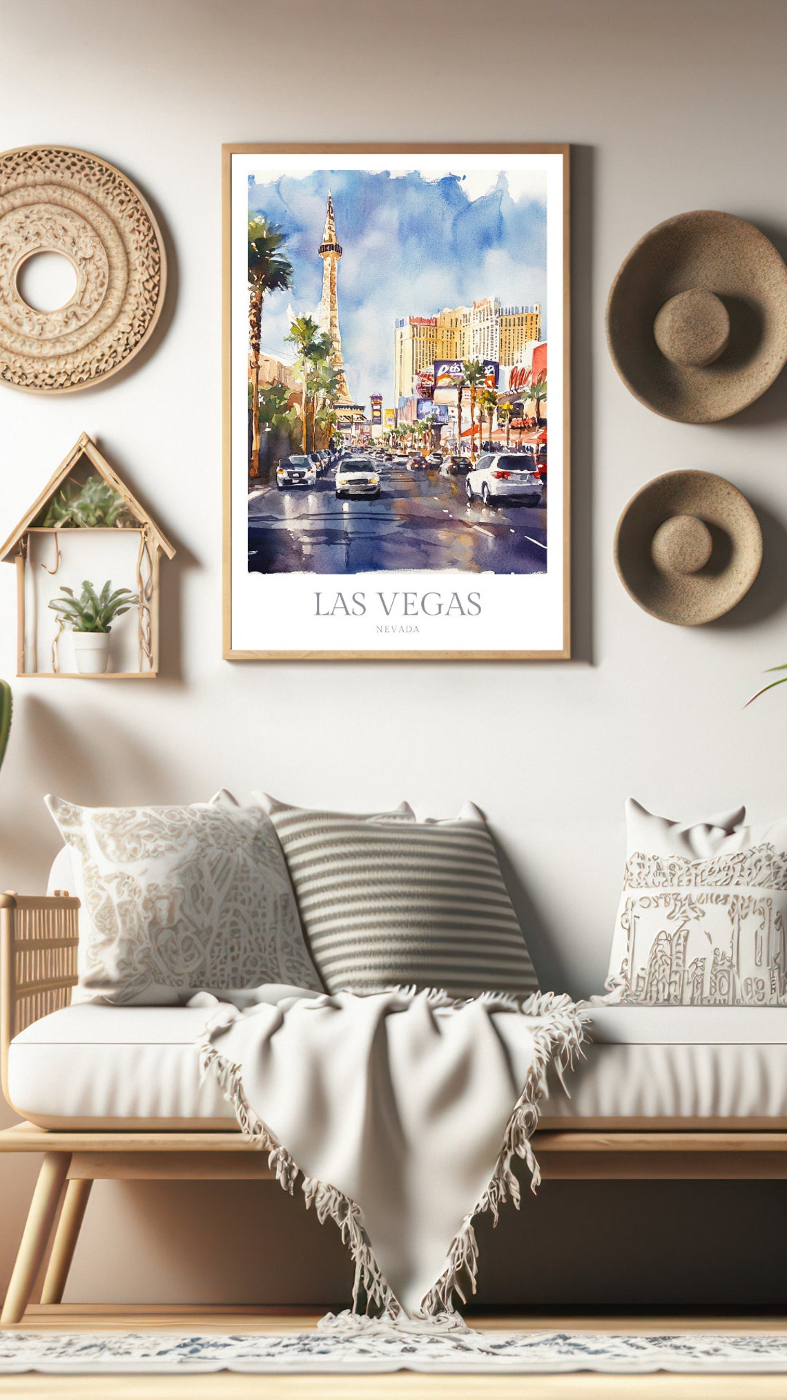 Las Vegas Nevada Strip Eiffel Tower Nightlife Watercolor Poster - Image 2