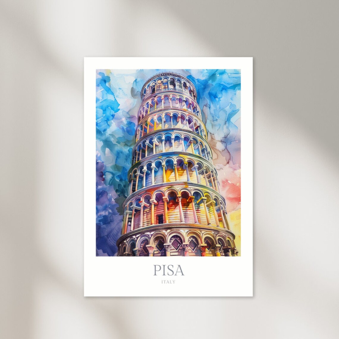 Pisa Italy Watercolor Travel Poster, Europe Wall Art