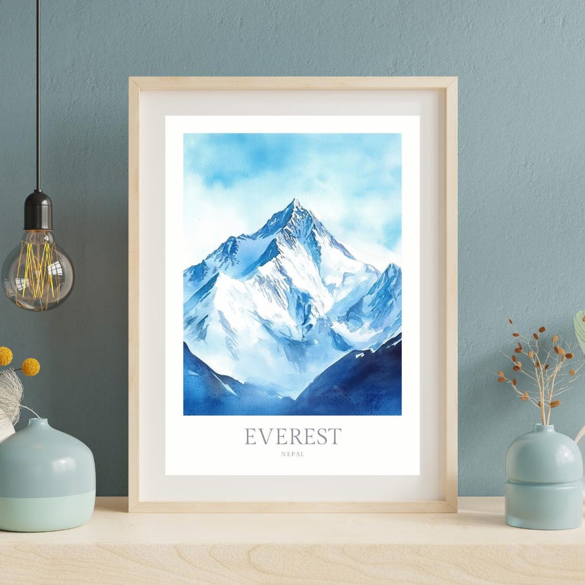 Mount Everest Nepal Watercolor Snow Peak Blue Mountain Poster - Image 2