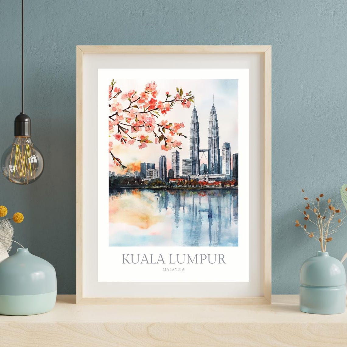 Kuala Lumpur Malaysia Petronas Towers Watercolor Skyline Art Poster - Image 2