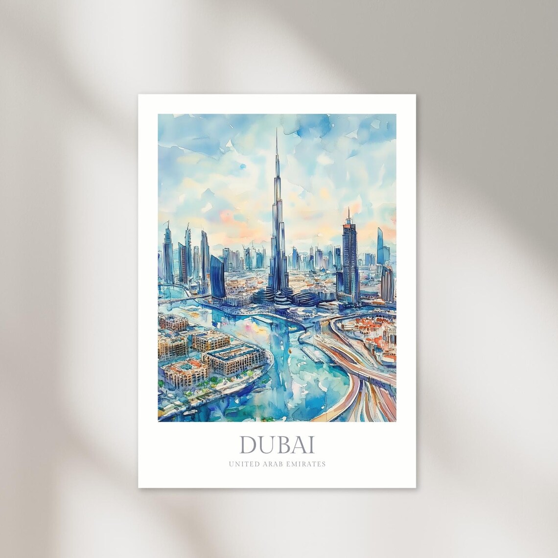 Dubai Watercolor Poster Print, United Arab Emirates
