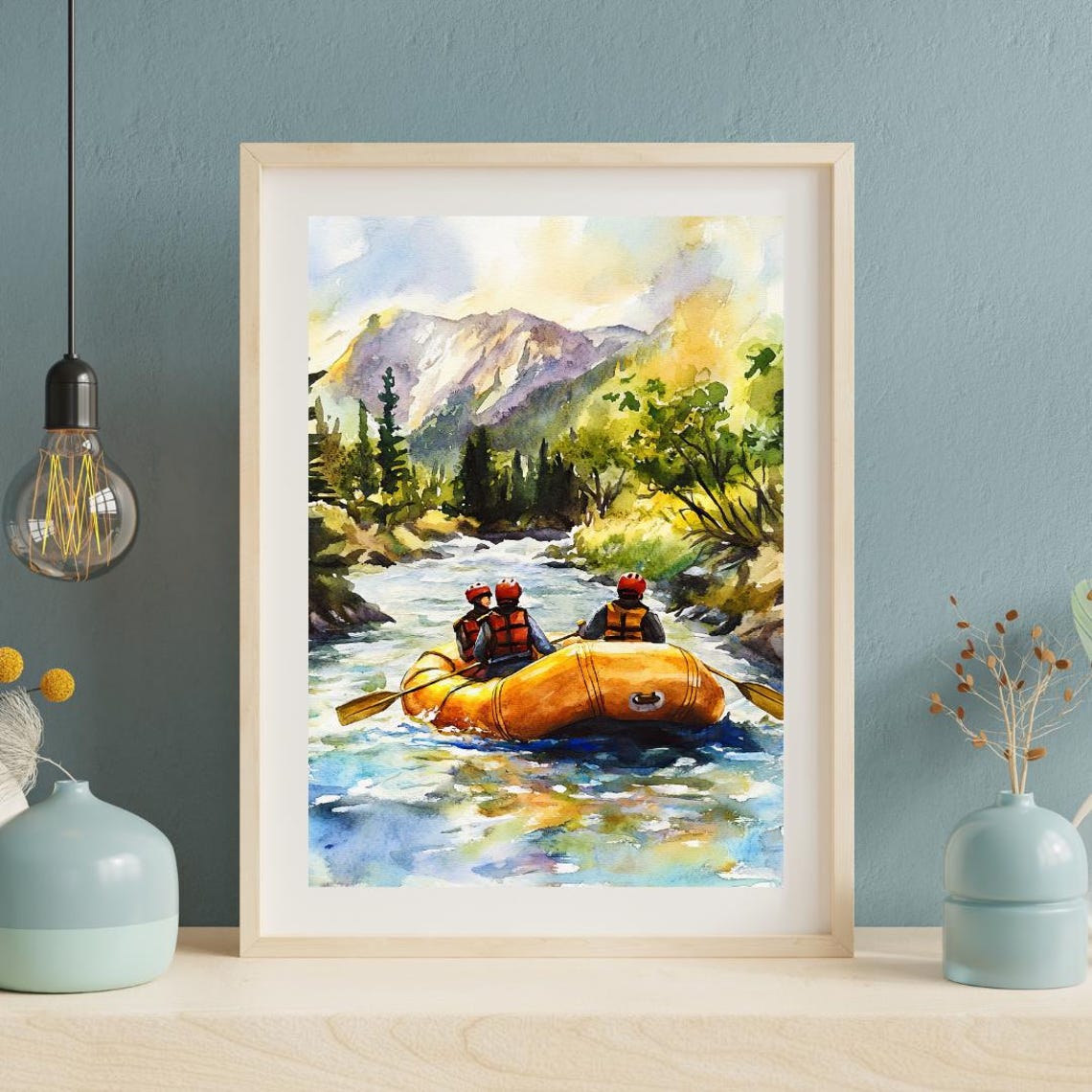Whitewater Rafting Adventure Mountain River Watercolor Poster - Image 2