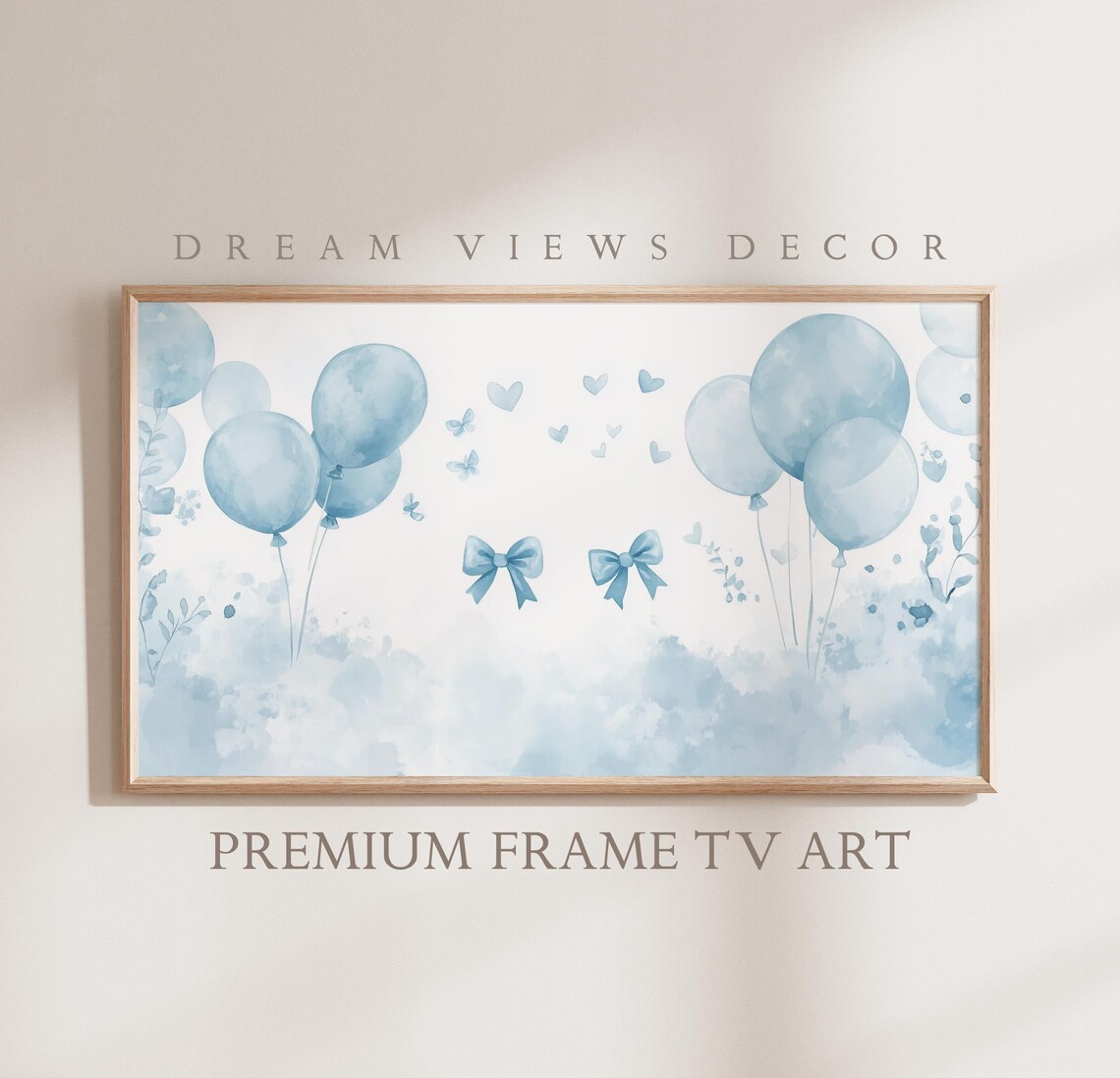 Frame Tv Art For Frame Tv Baby Shower Gender Reveal Frame Tv Art Blue Bow Art For Tv Neutral Watercolor Frame Tv Art Baby Boy