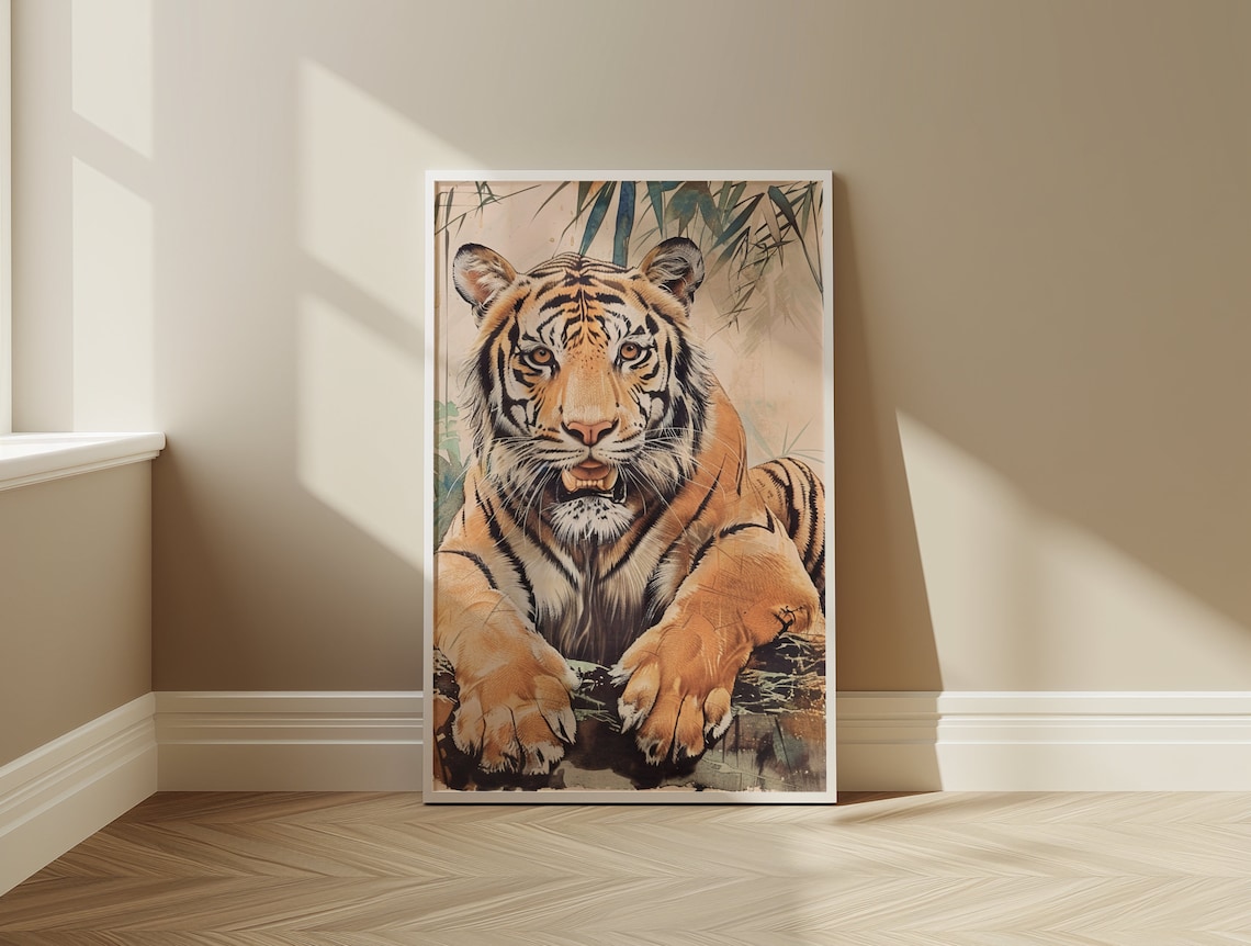 Majestic Tiger Resting Watercolor Portrait Wildlife Jungle Art Print - Image 3