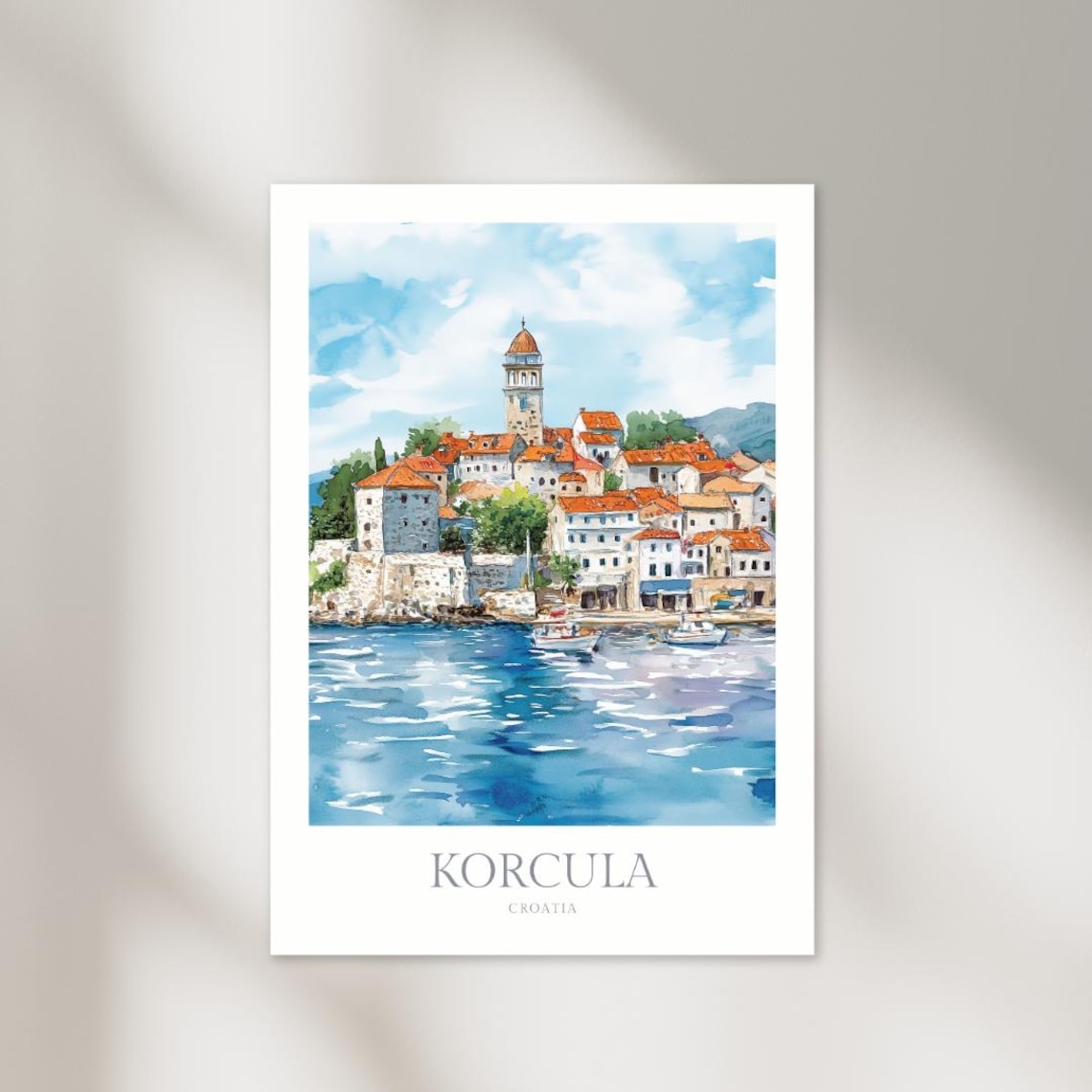 Korcula Croatia Watercolor Travel Poster Art Print