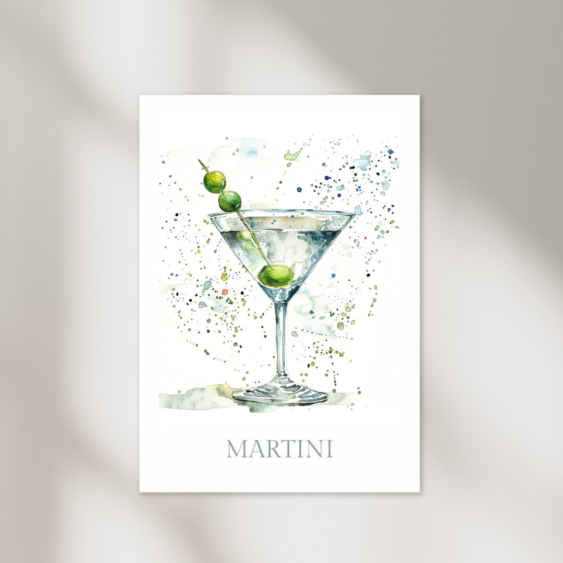 Martini Cocktail Olive Watercolor Splash Bar Kitchen Decor Poster - Image 2